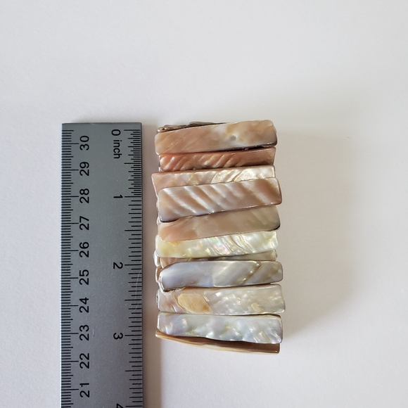 Vintage Abalone Shell Beige Tan Wide Stretch Bracelet Mother Of Pearl - Picture 4 of 5
